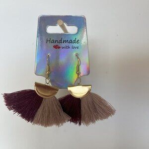 Maroon & Tan Fan Earrings